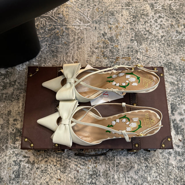 VLTN HIGH HEEL 25S 80 MM IN WHITE CALFSKIN WITH BOW