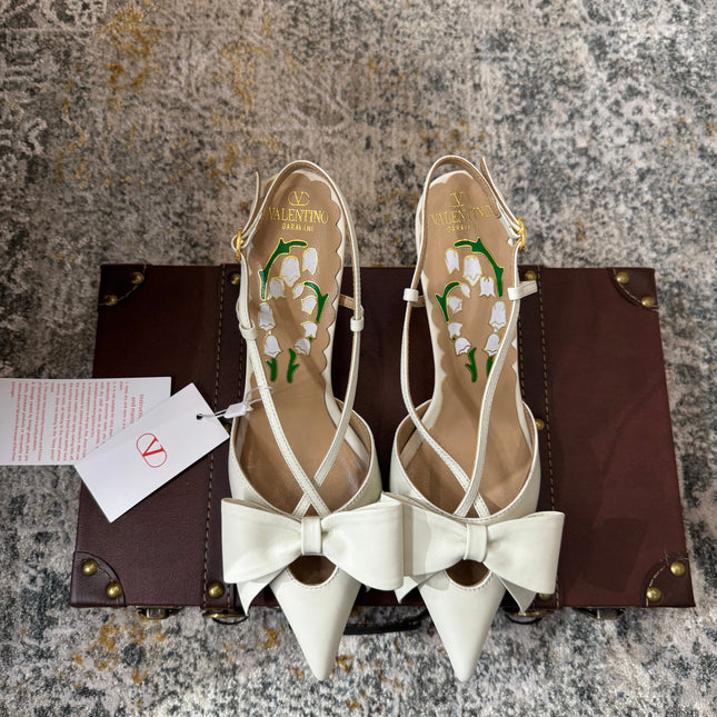 VLTN HIGH HEEL 25S 80 MM IN WHITE CALFSKIN WITH BOW