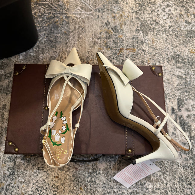 VLTN HIGH HEEL 25S 80 MM IN WHITE CALFSKIN WITH BOW