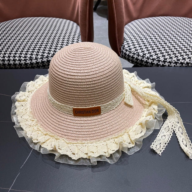 HAT IN PINK RAFFIA MIX LACE FABRIC