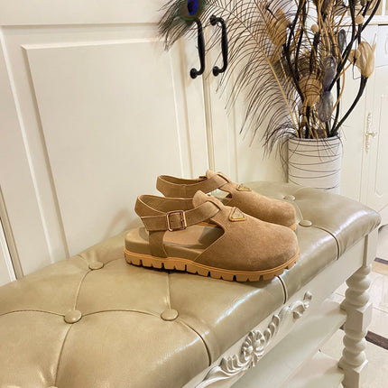 RUBBER SOLE SANDALS IN DARK BEIGE SUEDE