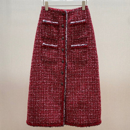 CHANEL 25S RED TWEED FOUR-POCKET SKIRT 314