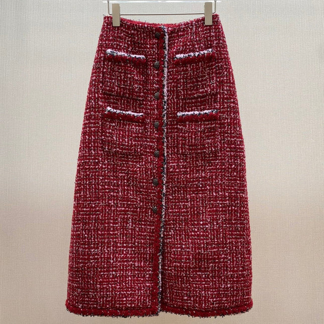 CHANEL 25S RED TWEED FOUR-POCKET SKIRT 314
