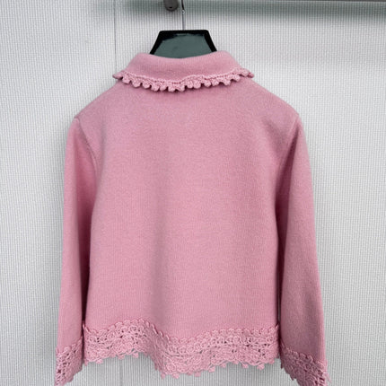 CHANEL 25S KNIT CARDIGAN WITH LACE COLLAR 415