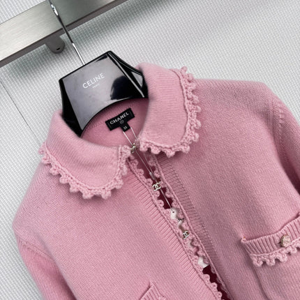 CHANEL 25S KNIT CARDIGAN WITH LACE COLLAR 415
