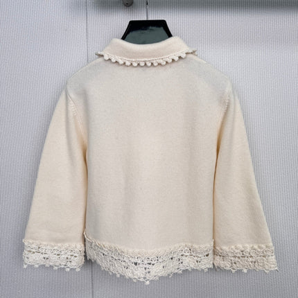 CHANEL 25S KNIT CARDIGAN WITH LACE COLLAR 417