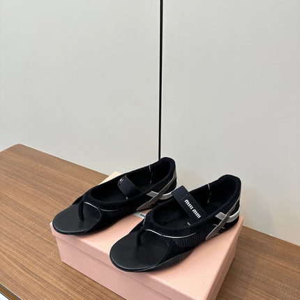 THONG SANDALS IN BLACK SUEDE MIX TECH FABRIC