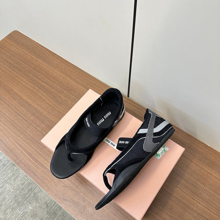 THONG SANDALS IN BLACK SUEDE MIX TECH FABRIC