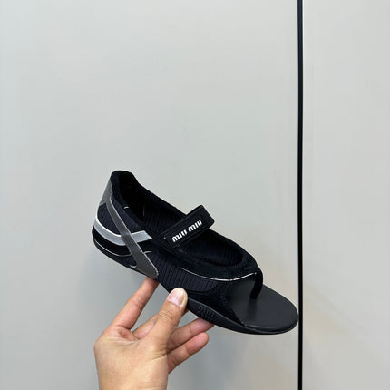 THONG SANDALS IN BLACK SUEDE MIX TECH FABRIC