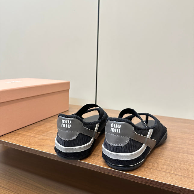 THONG SANDALS IN BLACK SUEDE MIX TECH FABRIC