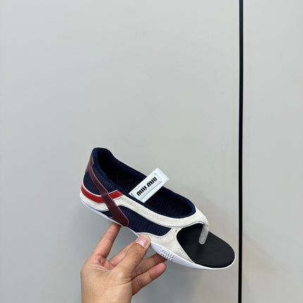 THONG SANDALS IN WHITE SUEDE MIX NAVY TECH FABRIC