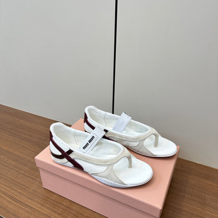 THONG SANDALS IN BEIGE SUEDE MIX WHITE TECH FABRIC