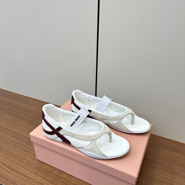 THONG SANDALS IN BEIGE SUEDE MIX WHITE TECH FABRIC