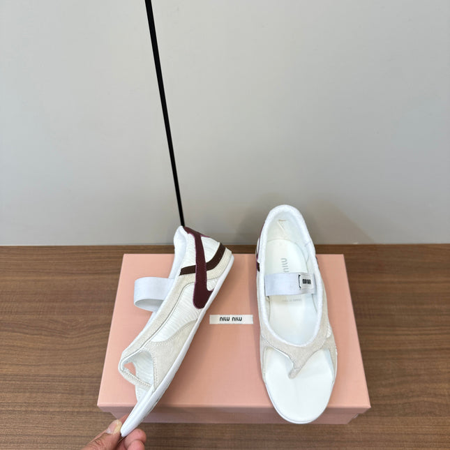 THONG SANDALS IN BEIGE SUEDE MIX WHITE TECH FABRIC