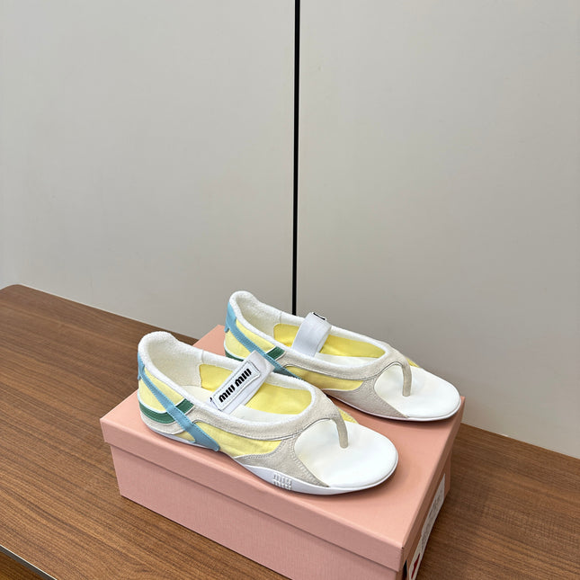 THONG SANDALS IN BEIGE SUEDE MIX YELLOW TECH FABRIC