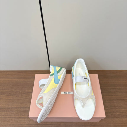 THONG SANDALS IN BEIGE SUEDE MIX YELLOW TECH FABRIC