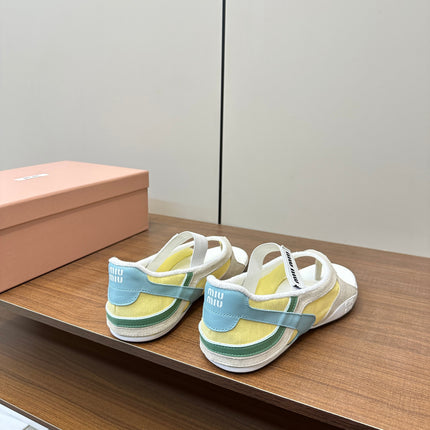 THONG SANDALS IN BEIGE SUEDE MIX YELLOW TECH FABRIC