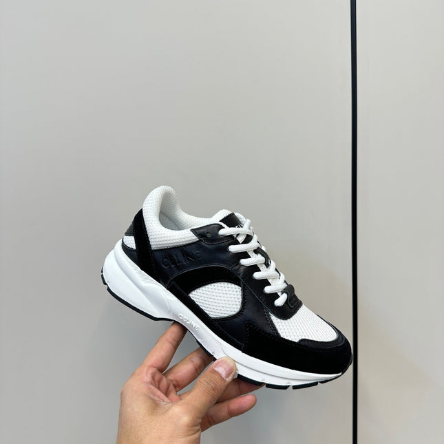 RUNNER CR-03 LOW LACE-UP IN WHITE MESH AND BLACK CALFSKIN