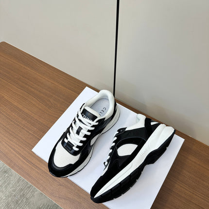 RUNNER CR-03 LOW LACE-UP IN WHITE MESH AND BLACK CALFSKIN