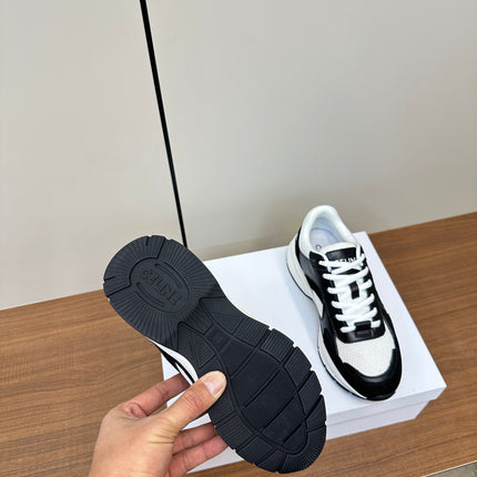 RUNNER CR-03 LOW LACE-UP IN WHITE MESH AND BLACK CALFSKIN