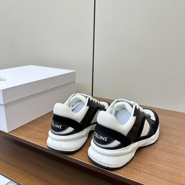 RUNNER CR-03 LOW LACE-UP IN WHITE MESH AND BLACK CALFSKIN