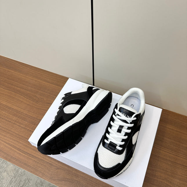 RUNNER CR-03 LOW LACE-UP IN WHITE MESH AND BLACK CALFSKIN