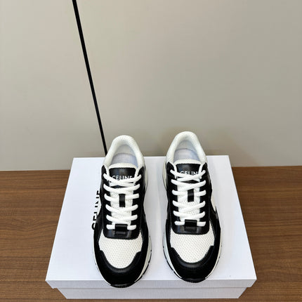 RUNNER CR-03 LOW LACE-UP IN WHITE MESH AND BLACK CALFSKIN