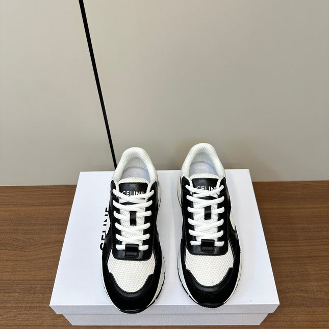 RUNNER CR-03 LOW LACE-UP IN WHITE MESH AND BLACK CALFSKIN