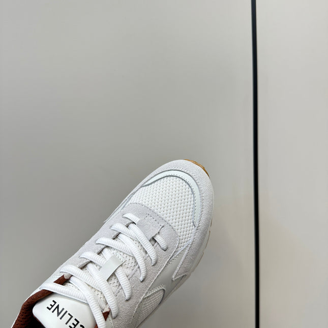 RUNNER CR-03 LOW LACE-UP PALE GRAY SUEDE AND WHITE CALFSKIN