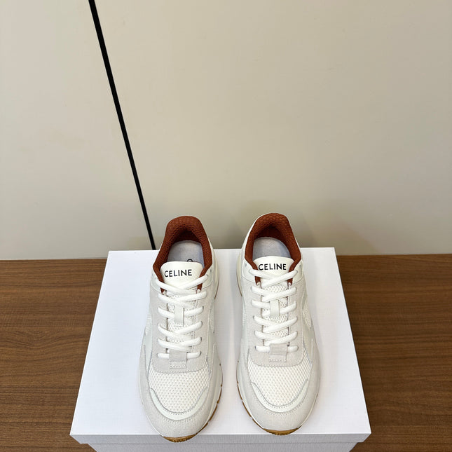 RUNNER CR-03 LOW LACE-UP PALE GRAY SUEDE AND WHITE CALFSKIN