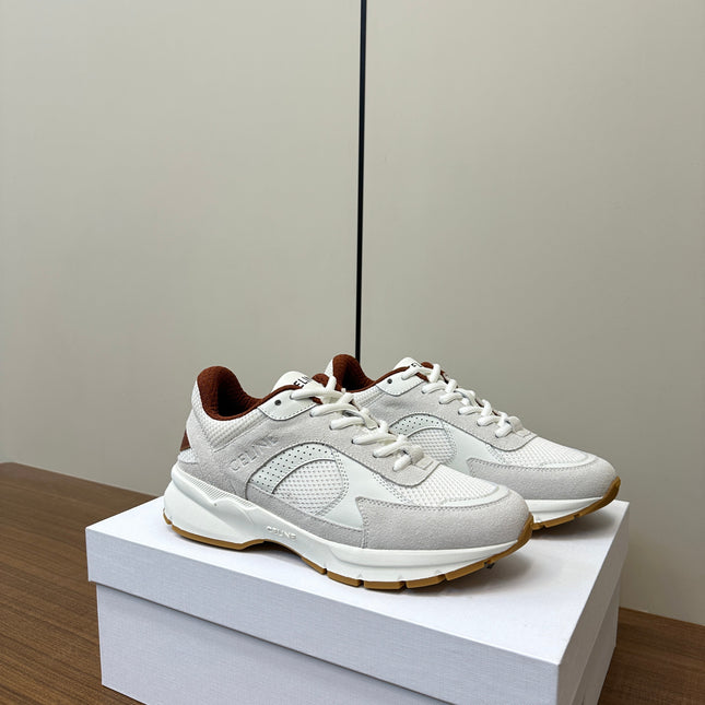 RUNNER CR-03 LOW LACE-UP PALE GRAY SUEDE AND WHITE CALFSKIN