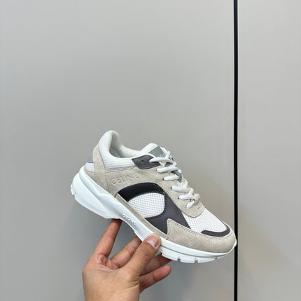 RUNNER CR-03 LOW LACE-UP PALE GRAY SUEDE AND BLACK CALFSKIN