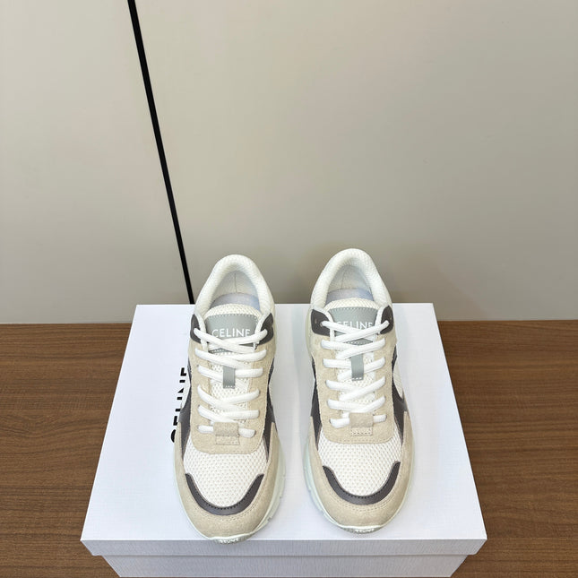 RUNNER CR-03 LOW LACE-UP PALE GRAY SUEDE AND BLACK CALFSKIN