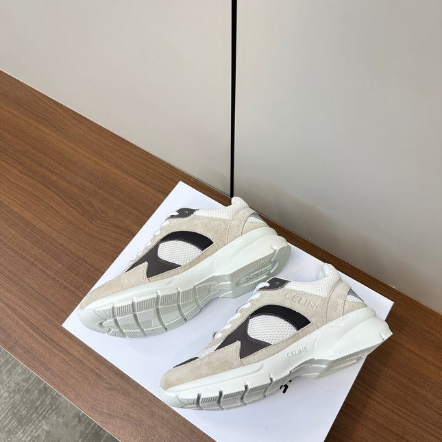 RUNNER CR-03 LOW LACE-UP PALE GRAY SUEDE AND BLACK CALFSKIN