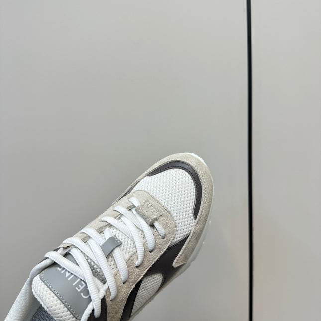 RUNNER CR-03 LOW LACE-UP PALE GRAY SUEDE AND BLACK CALFSKIN