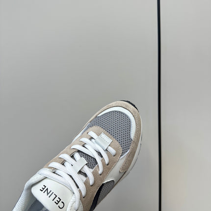 RUNNER CR-03 LOW LACE-UP SNEAKER IN PEANUT BROWN SUEDE AND WHITE CALFSKIN