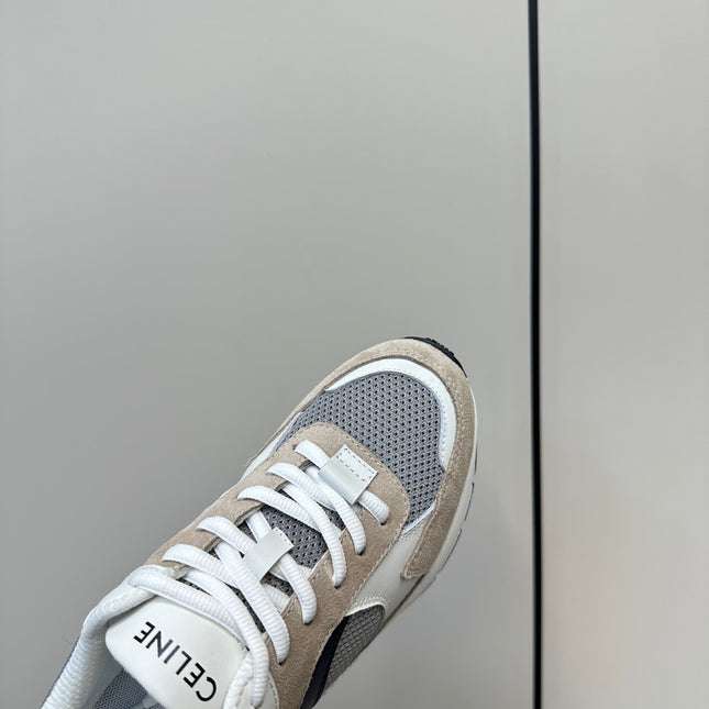 RUNNER CR-03 LOW LACE-UP SNEAKER IN PEANUT BROWN SUEDE AND WHITE CALFSKIN