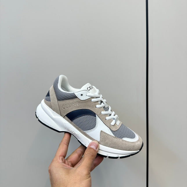 RUNNER CR-03 LOW LACE-UP SNEAKER IN PEANUT BROWN SUEDE AND WHITE CALFSKIN