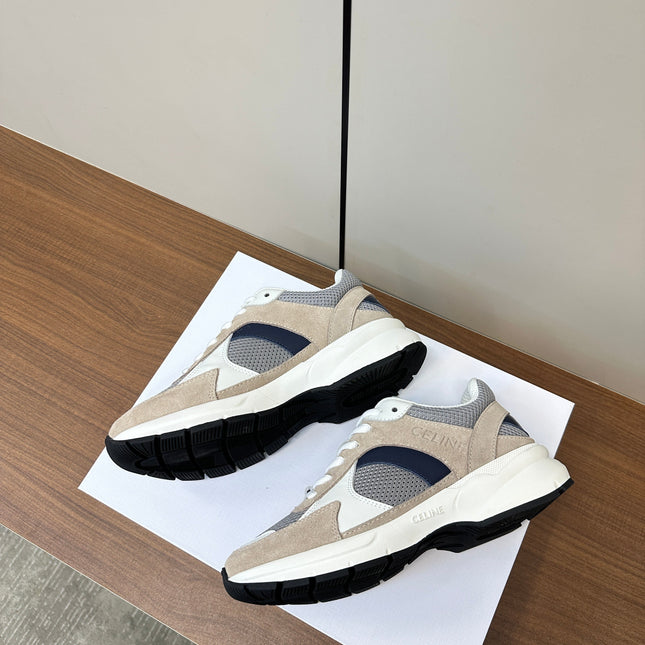 RUNNER CR-03 LOW LACE-UP SNEAKER IN PEANUT BROWN SUEDE AND WHITE CALFSKIN