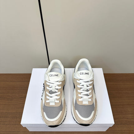 RUNNER CR-03 LOW LACE-UP SNEAKER IN PEANUT BROWN SUEDE AND WHITE CALFSKIN