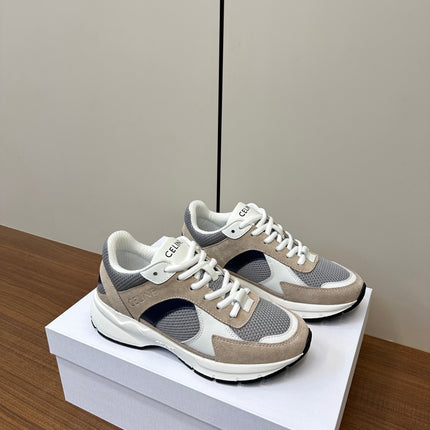 RUNNER CR-03 LOW LACE-UP SNEAKER IN PEANUT BROWN SUEDE AND WHITE CALFSKIN
