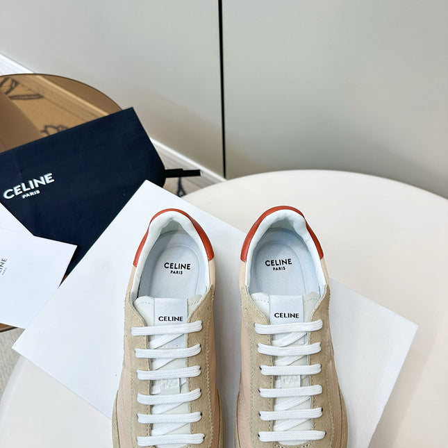CELINE 25S RACER LOW TOP SNEAKER IN BEIGE AND LIGHT GRAY NYLON AND SUEDE
