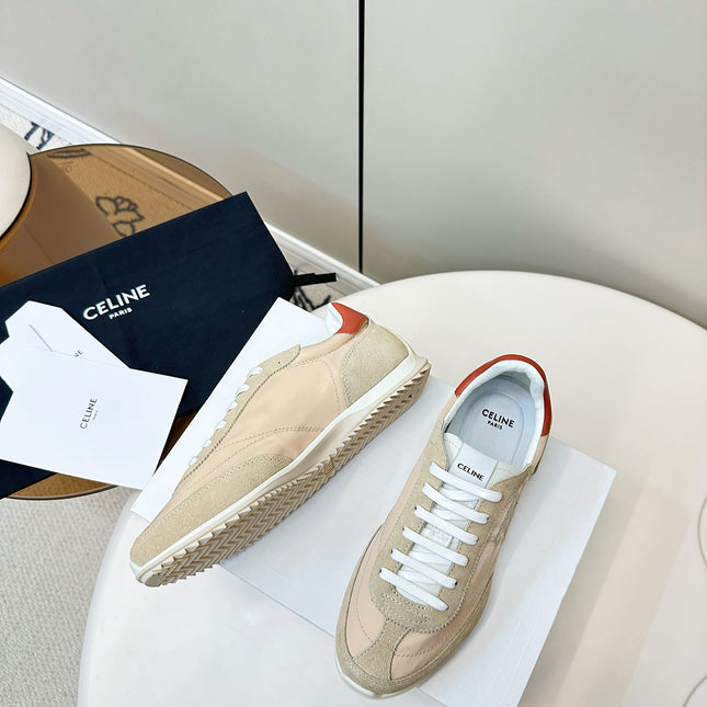 CELINE 25S RACER LOW TOP SNEAKER IN BEIGE AND LIGHT GRAY NYLON AND SUEDE