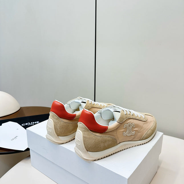 CELINE 25S RACER LOW TOP SNEAKER IN BEIGE AND LIGHT GRAY NYLON AND SUEDE