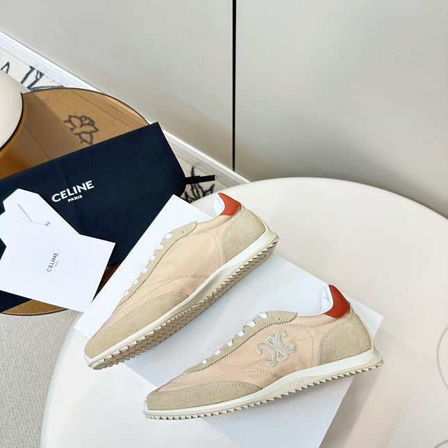 CELINE 25S RACER LOW TOP SNEAKER IN BEIGE AND LIGHT GRAY NYLON AND SUEDE