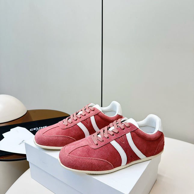 CELINE 25S JOGGER LOW LACE UP SNEAKER WITH TRIOMPHE IN BABY PINK SUEDE