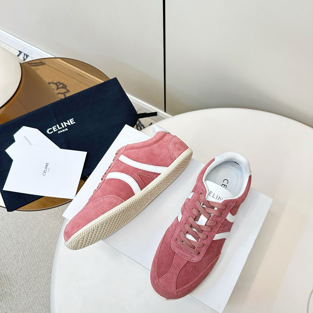 CELINE 25S JOGGER LOW LACE UP SNEAKER WITH TRIOMPHE IN BABY PINK SUEDE