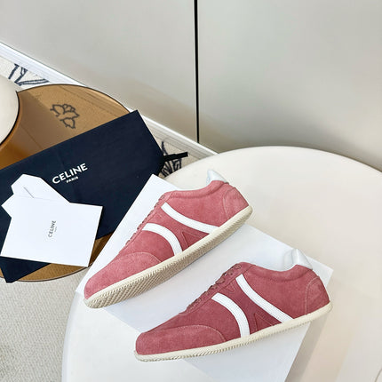 CELINE 25S JOGGER LOW LACE UP SNEAKER WITH TRIOMPHE IN BABY PINK SUEDE