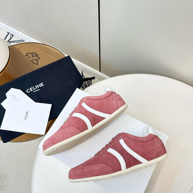 CELINE 25S JOGGER LOW LACE UP SNEAKER WITH TRIOMPHE IN BABY PINK SUEDE
