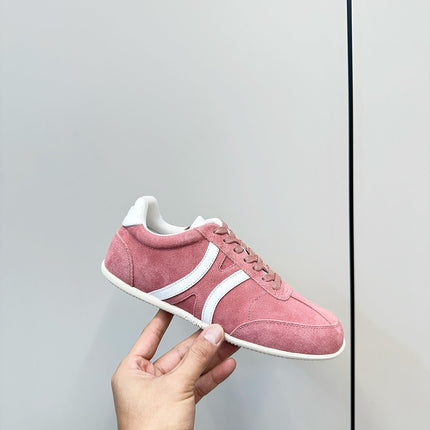 CELINE 25S JOGGER LOW LACE UP SNEAKER WITH TRIOMPHE IN BABY PINK SUEDE